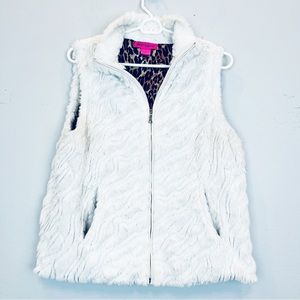 Betsey Johnson size M ivory faux fur full zip vest